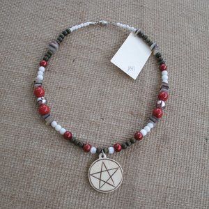 Handmade Cow Bone Pentacle Beaded Necklace OOAK